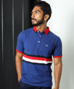 Dblaq Three-Tone-Striped-Polo-T-Shirt-in-Blue