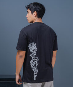 Black Skull and Rose Printed Oversize T-Shirt