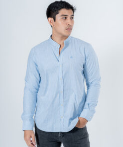 D-Blaq Blue Striped Chinese Collar Shirt
