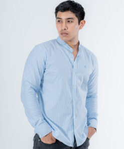 D-Blaq Blue Striped Chinese Collar Shirt