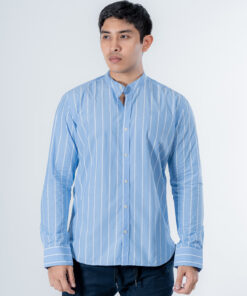 D-Blaq Sky Blue Striped Chinese Collar Shirt