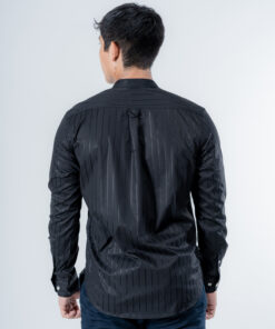 D-Blaq Black Striped Chinese Collar Shirt