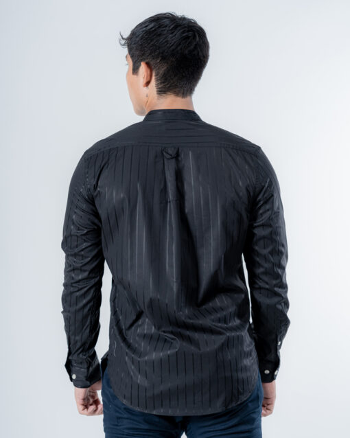 D-Blaq Black Striped Chinese Collar Shirt