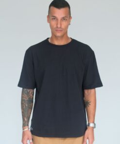 Waffle  Knit Oversized T-Shirt - Black