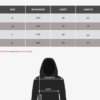 Size chart for jackets showing chest and length measurements