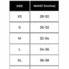 Size chart for joggers and shorts showing waist and label measurements