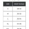 Size chart for men’s shorts and joggers showing waist measurements