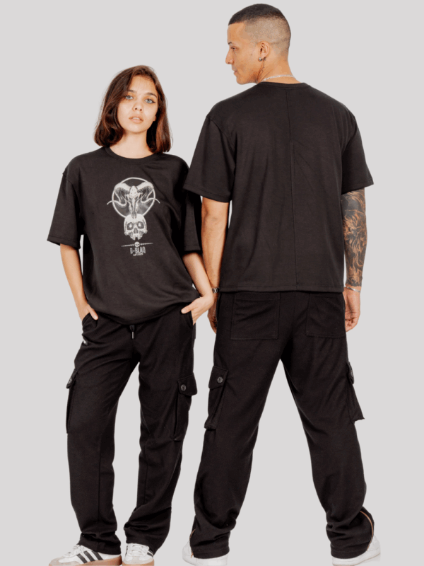 Exposed hem - twin skulls oversized t-shirt