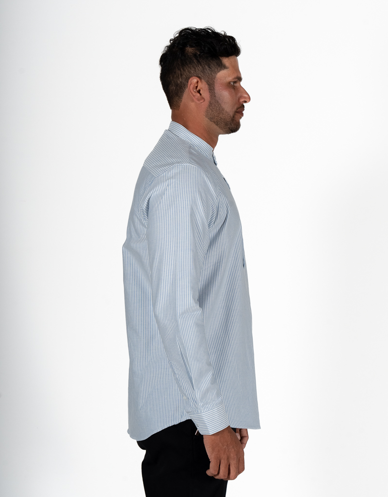 Urban essential pinstripe chinese collar shirt - Image 9