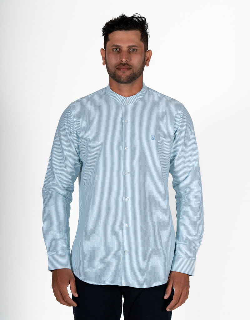 Urban essential pinstripe chinese collar shirt - Image 5
