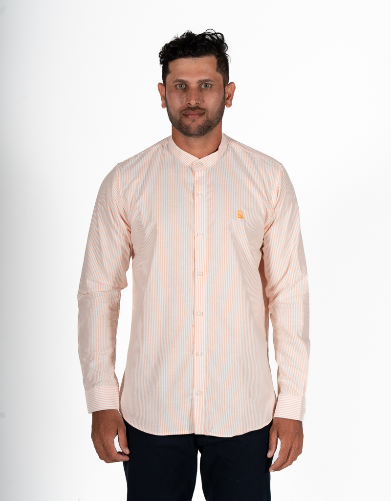 Urban essential pinstripe chinese collar shirt - Image 2