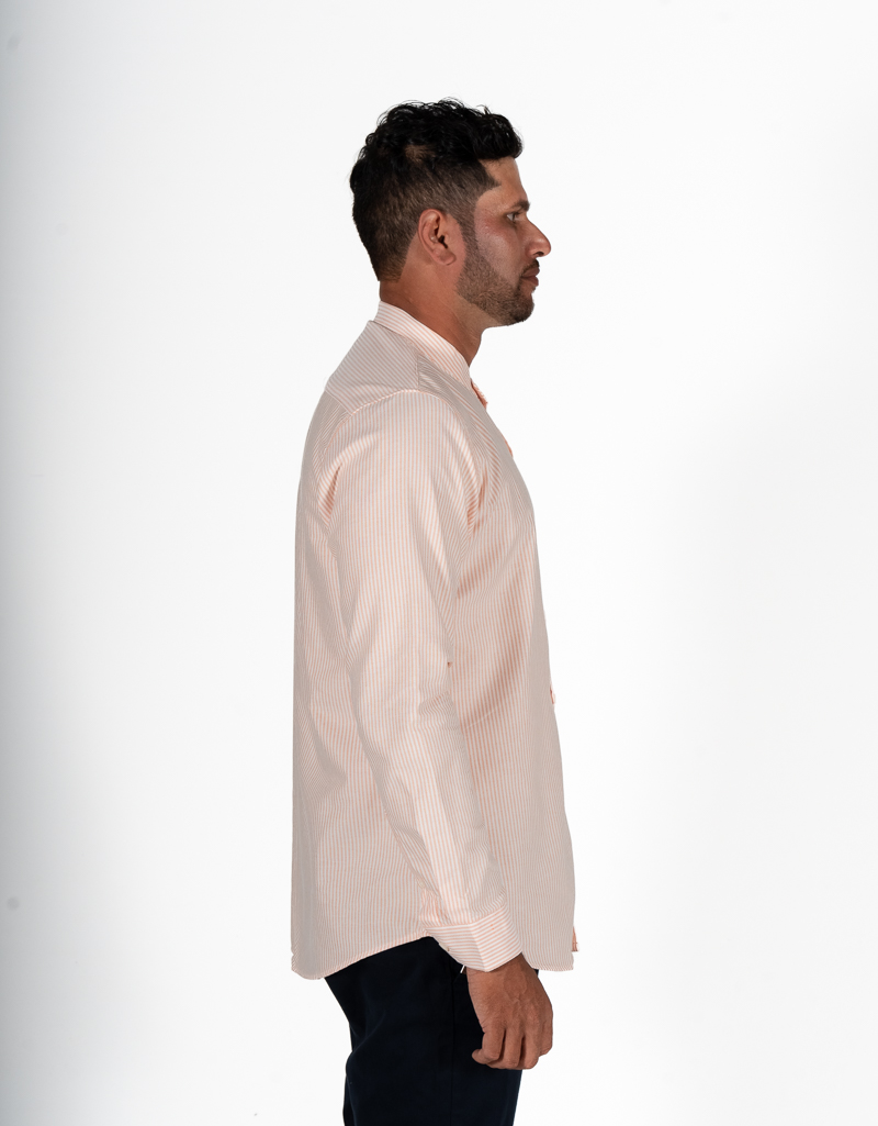 Urban essential pinstripe chinese collar shirt - Image 3